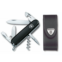 VICTORINOX SWISS ARMY KNIFE SPARTAN BLACK + LEATHER POUCH BUNDLE