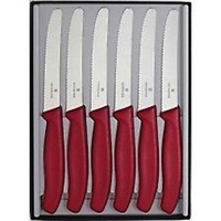VICTORINOX Steak Knives Pistol Grip RED Set of 6 Round Tip FREE POSTAGE BNIB