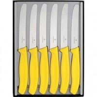 VICTORINOX Steak Knives Pistol Grip YELLOW Set of 6 Round Tip FREE POSTAGE BNIB