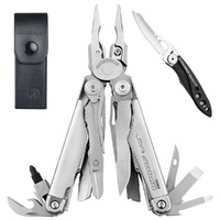 LEATHERMAN SURGE STAINLESS STEEL MULTITOOL + LEATHER SHEATH + SKELETOOL KNIFE