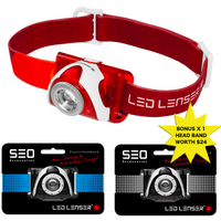 LED LENSER SEO5 HEAD TORCH 180 LUMENS HEADLAMP RED + BONUS HEADBAND