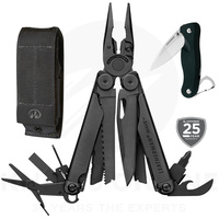 LEATHERMAN WAVE BLACK PLUS + STAINLESS MULTITOOL + MOLLE SHEATH + CRATER C33 KNIFE