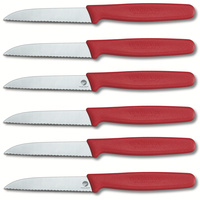 NEW VICTORINOX 8CM PARING KNIFE SET OF 6 SERRATED EDGE | RED