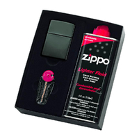 Zippo Black Ice Lighter Gift Box Set With Flints + Fluids