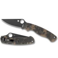 NEW SPYDERCO PARA MILITARY 2 G-10 CAMO PLAIN BLACK BLADE KNIFE C81GPCMOBK2