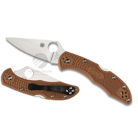 NEW SPYDERCO DELICA 4 BROWN LIGHTWEIGHT FLAT GROUND PLAIN BLADE KNIFE C11FPBN