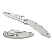 NEW SPYDERCO POLICE MODEL STAINLESS PLAIN SERRATED BLADE KNIFE C07PS