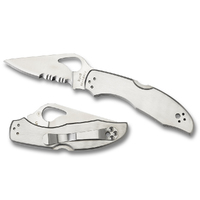 NEW SPYDERCO MEADOWLARK 2 STAINLESS PLAIN SERRATED BLADE KNIFE BY04PS2