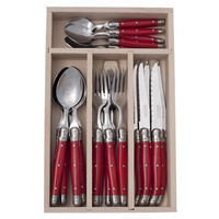 Andre Verdier Laguiole - Debutant Mirror - 24 pc Cutlery Sets - RED