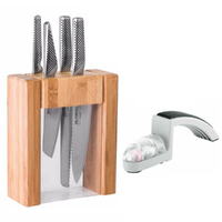 Global Teikoku Ikasu 5pc Knife Block Set + Minosharp Sharpener | Made In Japan