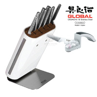 NEW GLOBAL HIRO WHITE 7PC 7 PIECE KNIFE SET + SHARPENER KNIFE BLOCK SET JAPAN