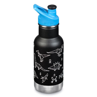 KLEAN KANTEEN KIDS SPORTS CAP 355ML 12OZ BLACK PAPER DINOS INSULATED CLASSIC BOTTLE