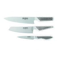 Global Cook 3pc Knife Set | 9cm Paring & 14cm Vegetable 20cm Cook Made in Japan