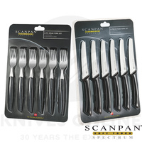 SCANPAN SPECTRUM 12PC SERRATED STEAK KNIFE + FORK SET 12 PIECE KNIFE BLACK