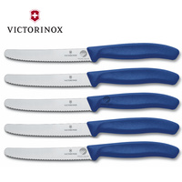 VICTORINOX STEAK KNIVES SET OF 5 ERGONOMIC SERRATED ROUND TIP BLUE