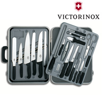 VICTORINOX LARGE CHEFS CASE OF KNIVES BLACK HANDLES 5.4923