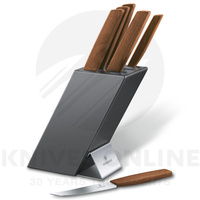 NEW VICTORINOX 6 PIECE SWISS KITCHEN KNIFE BLOCK SET MODERN WALNUT 6.7185.6