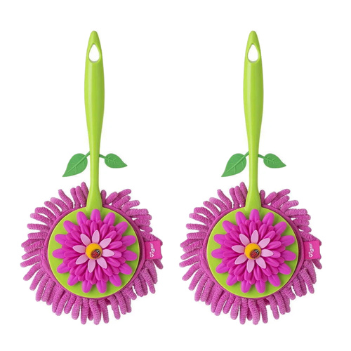 Vigar Flower Power Round Microfibre Duster Pink | Set of 2