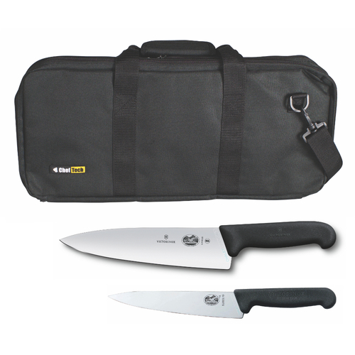 3pc Chef Starter Knife Set Black Bag & Victorinox 15cm Cook & 20cm Knives