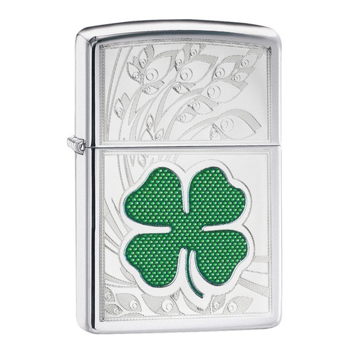 Zippo Windproof Lighter Four Leaf Clover High Polish Chrome
