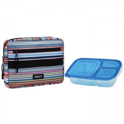 PACKIT BENTO LUNCH BOX COOLER LUNCH BAG FREEZE AND GO - BLANKET STRIPE
