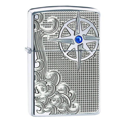 Zippo Luxury Waves Genuine Armor Case Chrome Finish Pocket Lighter Windproof