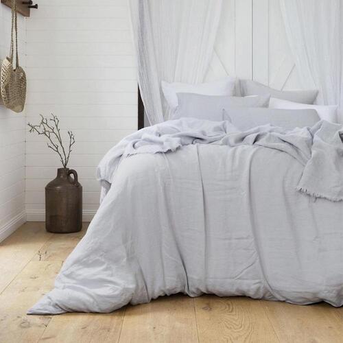 NEW BAMBURY DOUBLE FRENCH LINEN QUILT COVER SET | SILVER