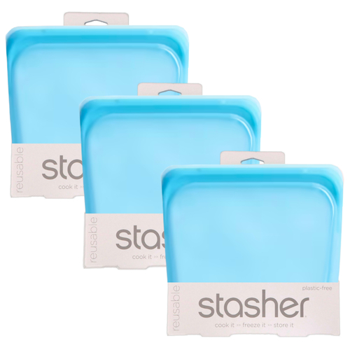STASHER 3PC SANDWICH REUSABLE SNACK BAG COOK FREEZE STORE 3-IN-1 | BLUE 828ML