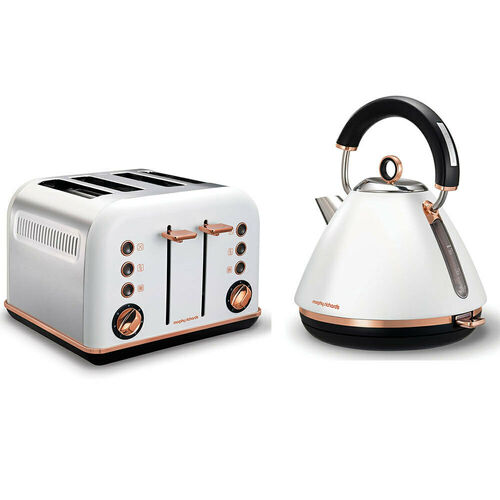 NEW MORPHY RICHARDS ACCENTS ROSE GOLD KETTLE + 4 SLICE TOASTER | MATTE WHITE