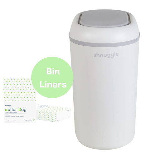 Shnuggle Eco-Touch Nappy Bin | White / Grey + & Better Bag Bin Liners
