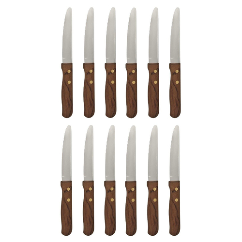 Athena Jumbo Steak 22.3cm Knife Set x 12 Knives Wood Handle 