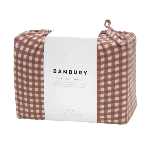 Bambury Gingham Clove Cotton Flannelette Sheet Set | Double Bed