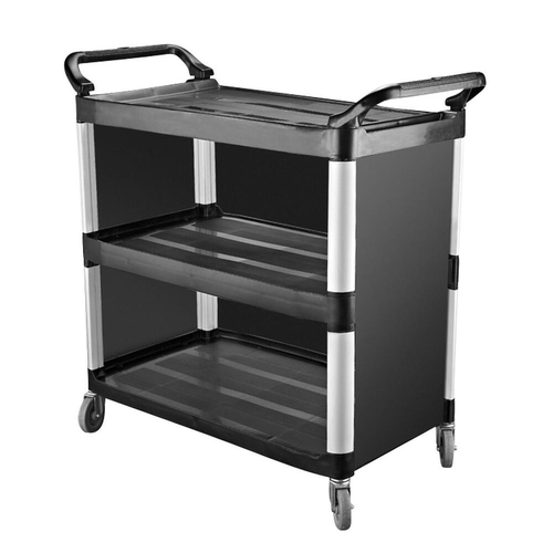 Caterrax Utility Trolley Black Plastic with Closed Sides 3 Shelves 1020 x 500 x 960mm