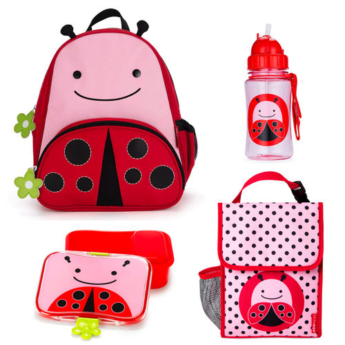 Skip Hop Zoo Backpack + Lunch Bag + Lunch Box + Drink Bottle 4pc Set - Ladybug