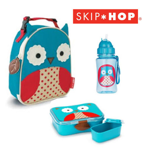 OWL SKIP HOP ZOO INSULATED LUNCHIE + LUNCH BOX + STRAW DRINK BOTTLE SET 