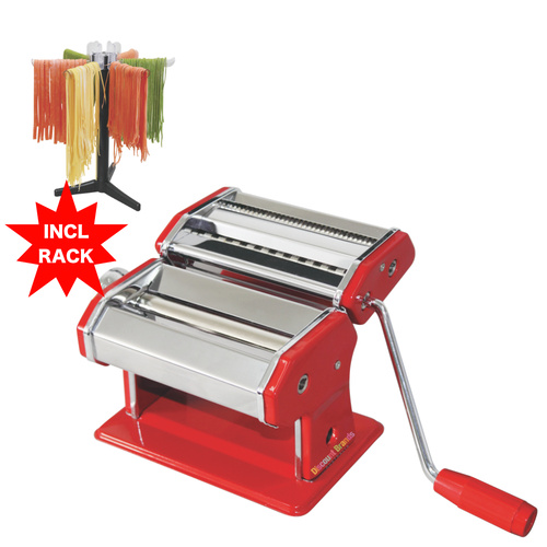 AVANTI STAINLESS RED PASTA MAKING MACHINE ADJUSTABLE 150MM 12300 + DRYING RACK