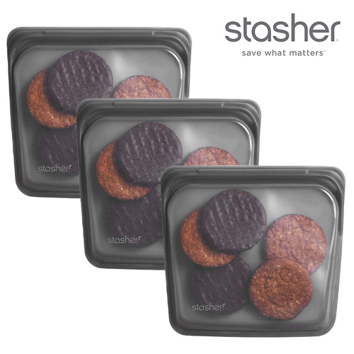 STASHER 3PC SANDWICH REUSABLE SNACK BAG COOK FREEZE STORE 3-IN-1 | GREY 828ML