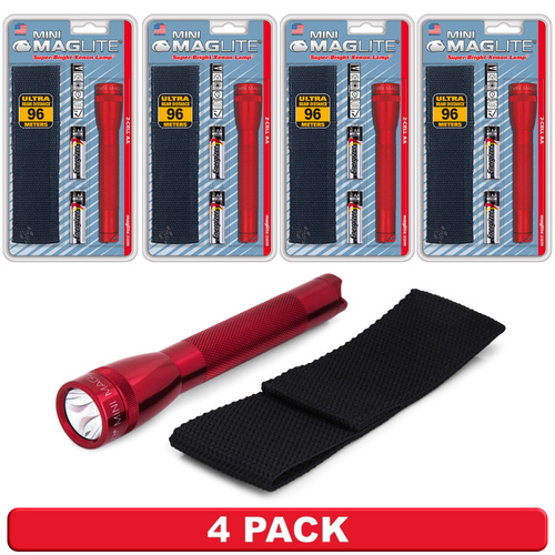 NEW 4 PACK X MAGLITE 2AA CELL RED FLASHLIGHT WITH POUCH MADE IN USA