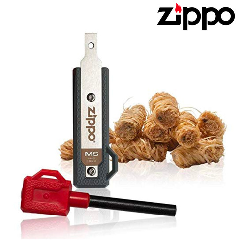 NEW ZIPPO OUTDOOR MAG STRIKE FIRE STARTER TEXTURED GRIP + BONUS TINDER SHREDS