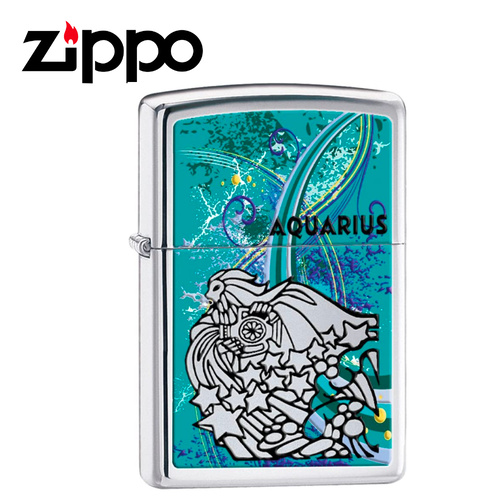 NEW ZIPPO HIGH POLISH CHROME ZODIAC LIGHTER - AQUARIUS
