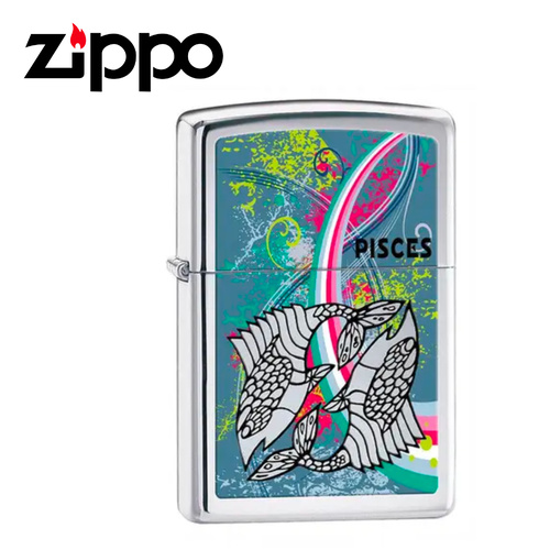 NEW ZIPPO HIGH POLISH CHROME ZODIAC LIGHTER - PISCES
