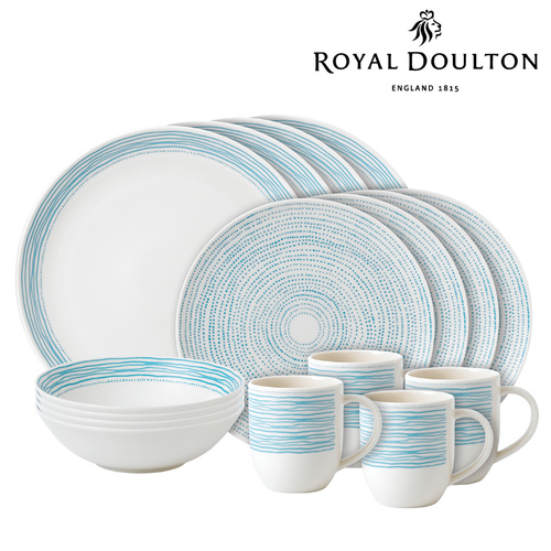 Royal Doulton ED Ellen DeGeneres 16pc Polar Blue Dots Dinner | Set of 16