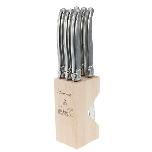 NEW LAGUIOLE BY ANDRE VERDIER DEBUTANT SERRATED KNIVES KNIFE MIRROR 6PC | STAINLESS STEEL