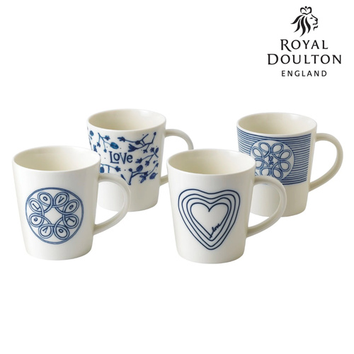 Royal Doulton 4pc Blue Love 475ml Mug Set of 4