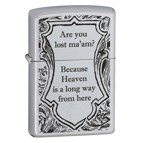 ZIPPO ARE YOU LOST MA'AM? SATIN CHROME FINISH CIGAR CIGARETTE LIGHTER