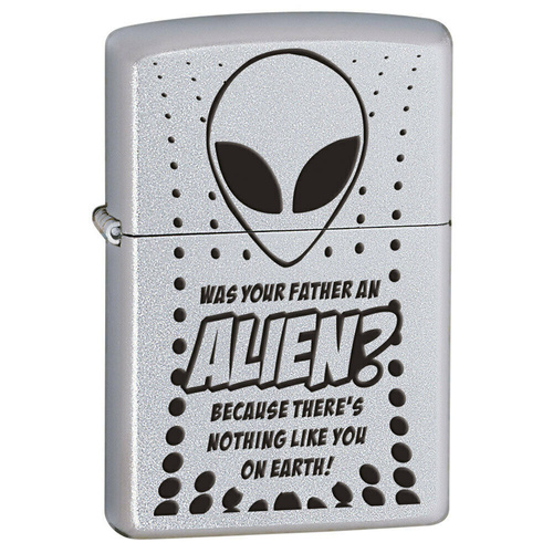 ZIPPO WAS YOUR FATHER AN ALIEN SATIN CHROME FINISH CIGAR CIGARETTE LIGHTER