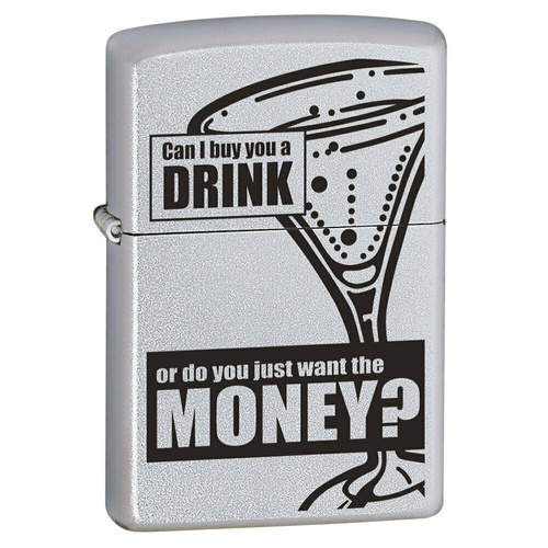 ZIPPO CAN I BUY YOU A DRINK SATIN CHROME FINISH CIGAR CIGARETTE LIGHTER