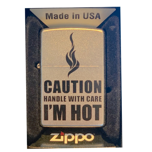 ZIPPO CAUTION HANDLE WITH CARE SATIN CHROME FINISH CIGAR CIGARETTE LIGHTER