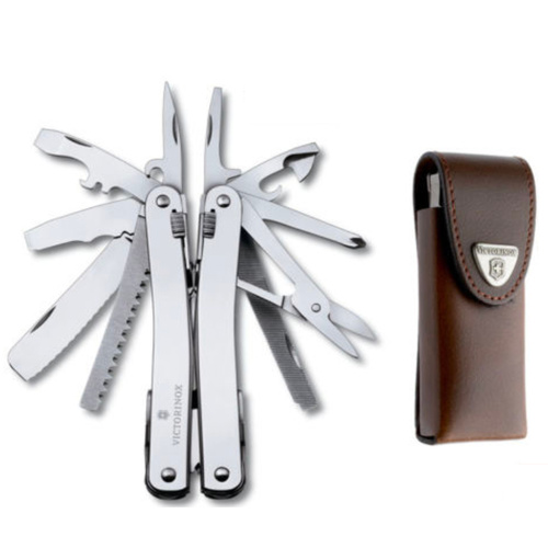 VICTORINOX SPIRIT XC TOOL SWISS ARMY KNIFE W/ BROWN LEATHER POUCH 3.0227L
