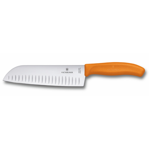 Victorinox Fluted Santoku Wide Blade 17cm Knife | Orange Handle 